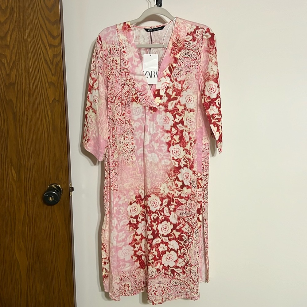 Zara linen blend dress size small NWT
